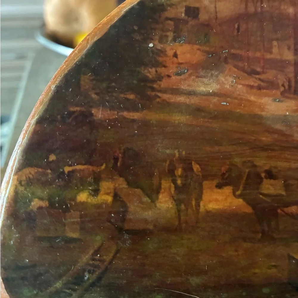 Italian Cedar Trinket Box with Old World Decopauge Scene Boats Port Cows Horses